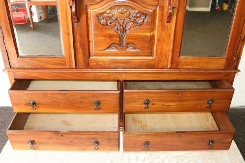 **RS17_Clearance** Victorian hand carved Art Nouveau (c1890) large walnut "Armoire" wardrobe