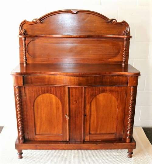 A supeb hand carved mid-Victorian (c1870) antique Mahogany chiffonier with barley twist uprights