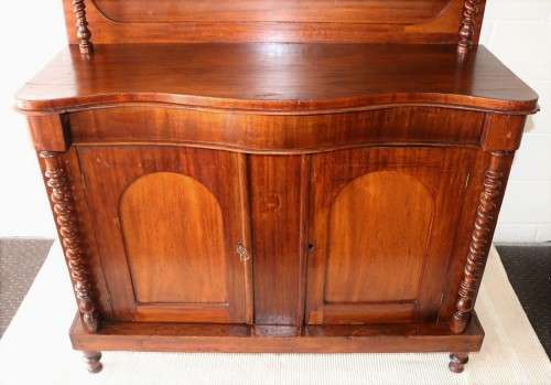 A supeb hand carved mid-Victorian (c1870) antique Mahogany chiffonier with barley twist uprights