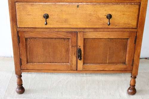 A wonderful vintage four-drawer "Belweb" Oak tallboy chest of drawers w/ ornate carvings - awesome!