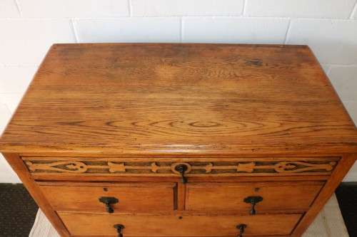 A wonderful vintage four-drawer "Belweb" Oak tallboy chest of drawers w/ ornate carvings - awesome!