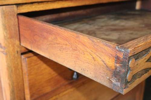 A wonderful vintage four-drawer "Belweb" Oak tallboy chest of drawers w/ ornate carvings - awesome!