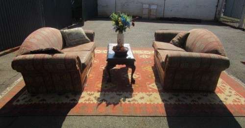 2x two-seater Oak-finished lounge sofas/ couches - perfect for a living room - stunning!