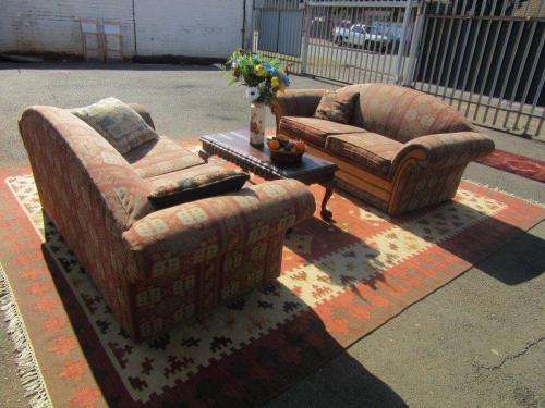 2x two-seater Oak-finished lounge sofas/ couches - perfect for a living room - stunning!