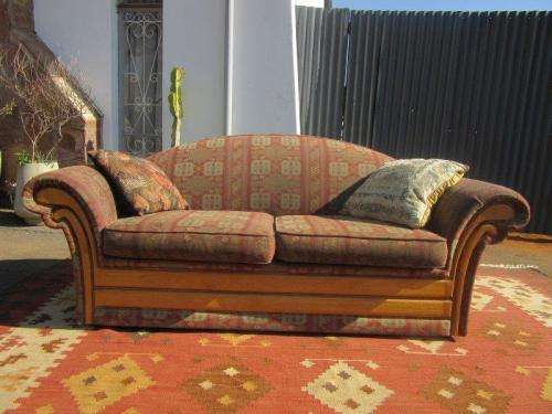 2x two-seater Oak-finished lounge sofas/ couches - perfect for a living room - stunning!
