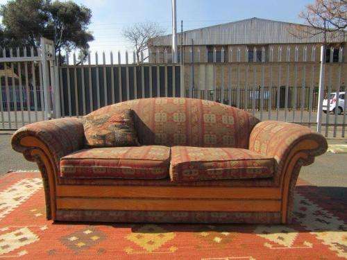 2x two-seater Oak-finished lounge sofas/ couches - perfect for a living room - stunning!