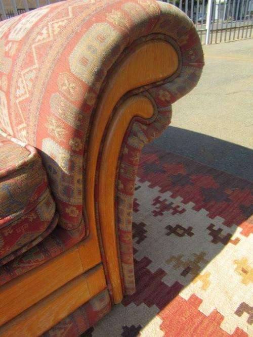 2x two-seater Oak-finished lounge sofas/ couches - perfect for a living room - stunning!