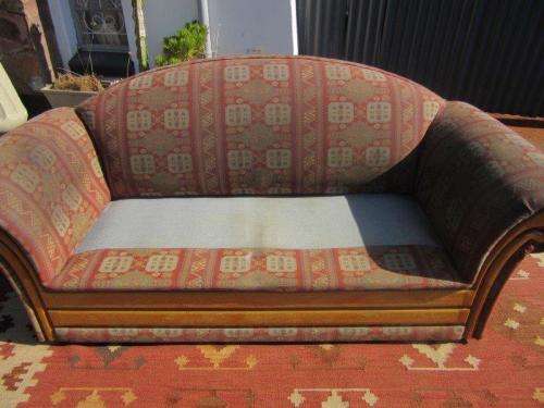 2x two-seater Oak-finished lounge sofas/ couches - perfect for a living room - stunning!