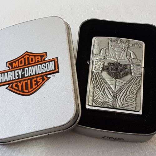 An awesome RARE chromed Barrett Smythe "Harley Davidson" Macho Man Zippo lighter