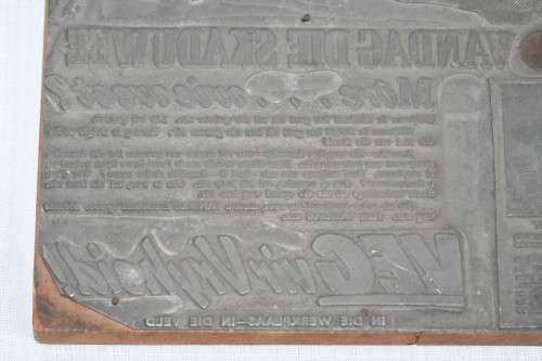 A spectacularly rare antique WWII German (Afrikaans) Nazi Pewter propaganda printing plate