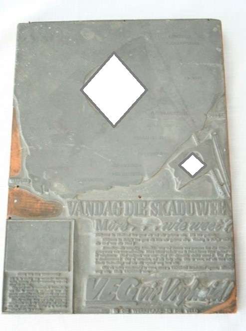 A spectacularly rare antique WWII German (Afrikaans) Nazi Pewter propaganda printing plate