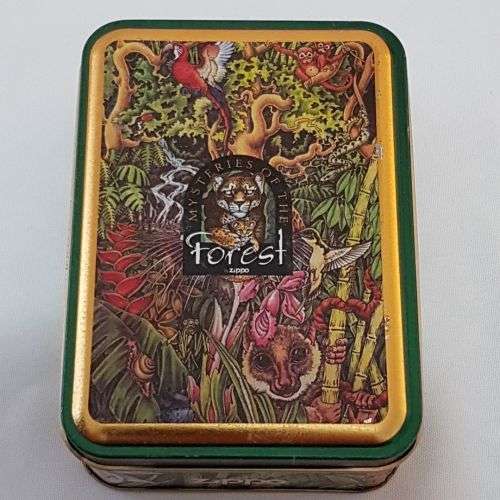 An awesome "Mysteries of the Forest" Jaguar & Cub at Turtle Falls ZIPPO lighter in its tin