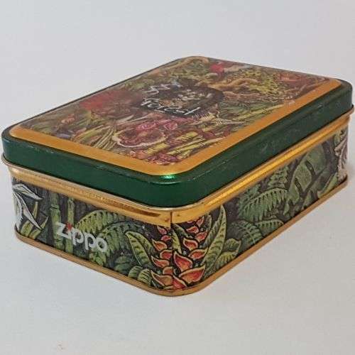 An awesome "Mysteries of the Forest" Jaguar & Cub at Turtle Falls ZIPPO lighter in its tin
