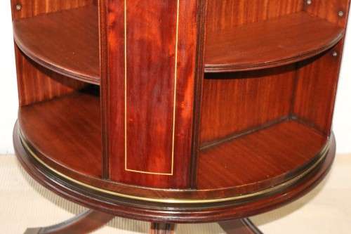 An superb Edwardian (c1910) Mahogany rotating bookcase w/ a solid marble top & marquetry inlays!!
