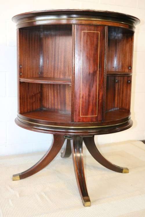 An superb Edwardian (c1910) Mahogany rotating bookcase w/ a solid marble top & marquetry inlays!!