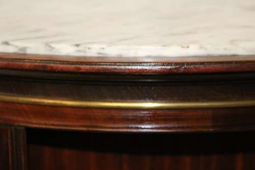 An superb Edwardian (c1910) Mahogany rotating bookcase w/ a solid marble top & marquetry inlays!!