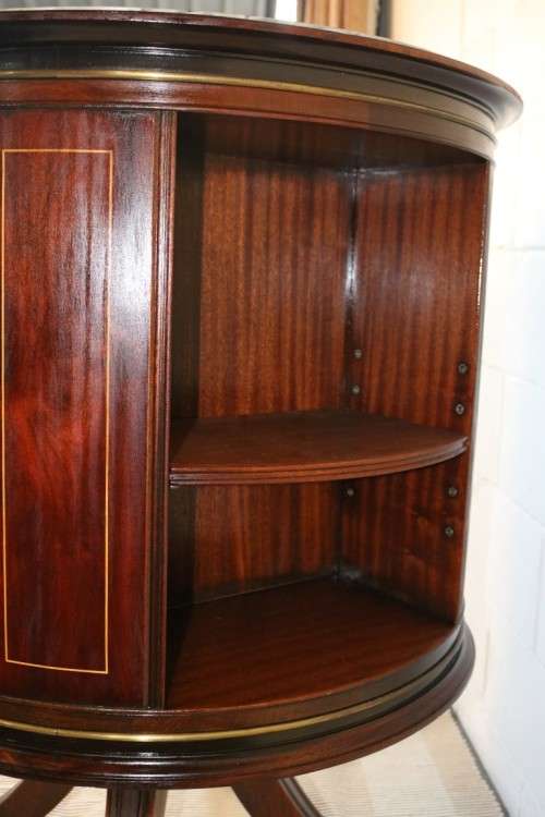 An superb Edwardian (c1910) Mahogany rotating bookcase w/ a solid marble top & marquetry inlays!!