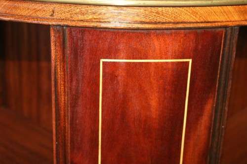An superb Edwardian (c1910) Mahogany rotating bookcase w/ a solid marble top & marquetry inlays!!