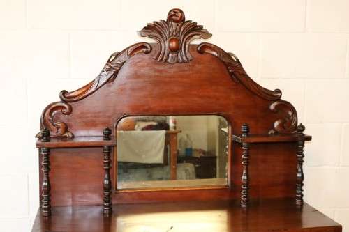 A fantastic carved Victorian (c1880) antique Mahogany chiffonier/ sideboard with turned supports