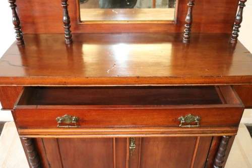 A fantastic carved Victorian (c1880) antique Mahogany chiffonier/ sideboard with turned supports