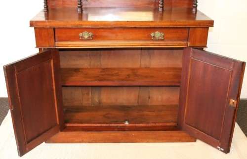 A fantastic carved Victorian (c1880) antique Mahogany chiffonier/ sideboard with turned supports