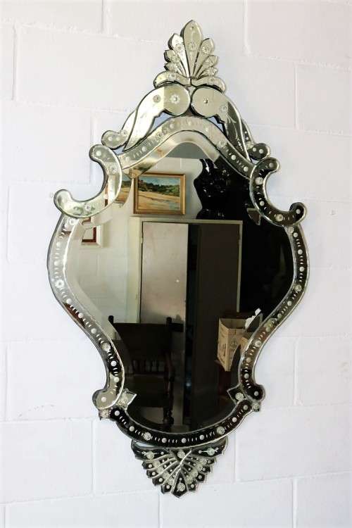 A magnificent LARGE vintage Venetian shield shaped mirror w/ amazing ornate etched detailing - WOW!!
