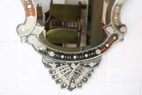 A magnificent LARGE vintage Venetian shield shaped mirror w/ amazing ornate etched detailing - WOW!!