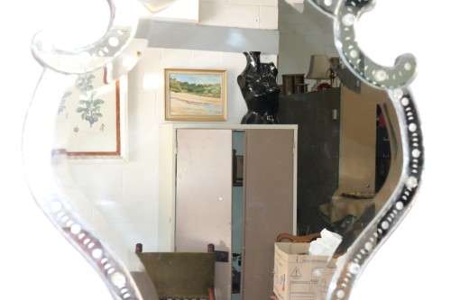 A magnificent LARGE vintage Venetian shield shaped mirror w/ amazing ornate etched detailing - WOW!!