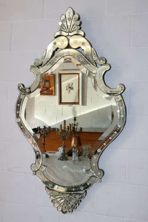 A magnificent LARGE vintage Venetian shield shaped mirror w/ amazing ornate etched detailing - WOW!!