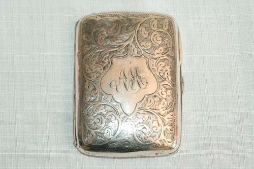 An exquisite antique (1905) hallmarked "Thomas Bishton" sterling silver engraved calling card case