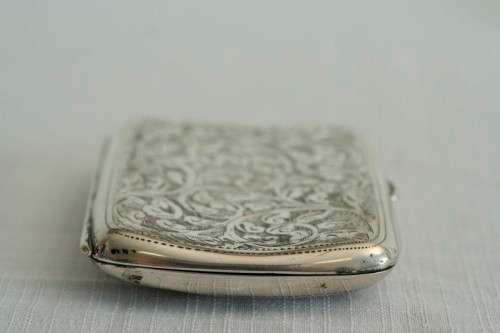 An exquisite antique (1905) hallmarked "Thomas Bishton" sterling silver engraved calling card case