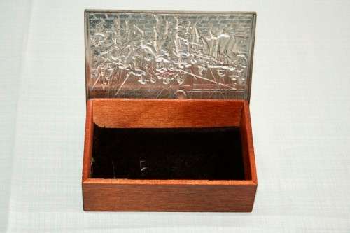 A fabulous vintage Dutch silver metal cigarette box with Rembrandt's "Night Watch" scene on the lid