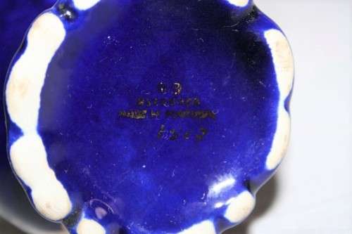 Two gorgeous vintage Portuguese made cobalt blue "Alcobaca" porcelain ornaments