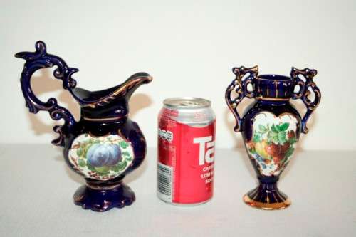 Two gorgeous vintage Portuguese made cobalt blue "Alcobaca" porcelain ornaments