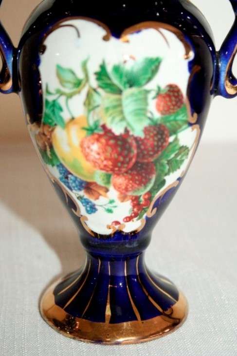 Two gorgeous vintage Portuguese made cobalt blue "Alcobaca" porcelain ornaments
