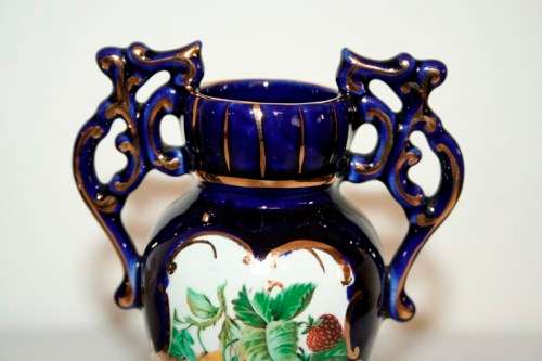 Two gorgeous vintage Portuguese made cobalt blue "Alcobaca" porcelain ornaments