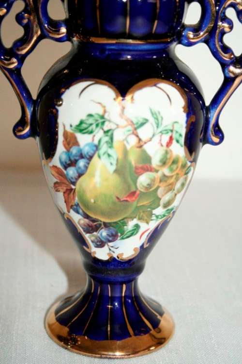 Two gorgeous vintage Portuguese made cobalt blue "Alcobaca" porcelain ornaments