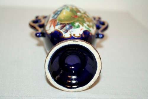 Two gorgeous vintage Portuguese made cobalt blue "Alcobaca" porcelain ornaments