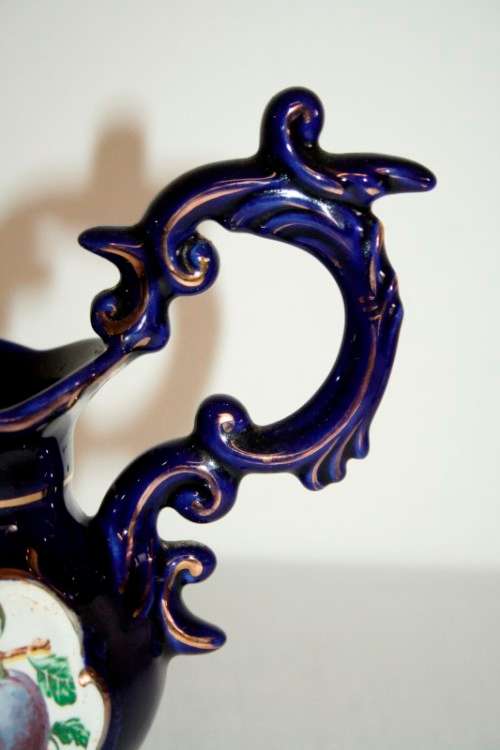 Two gorgeous vintage Portuguese made cobalt blue "Alcobaca" porcelain ornaments