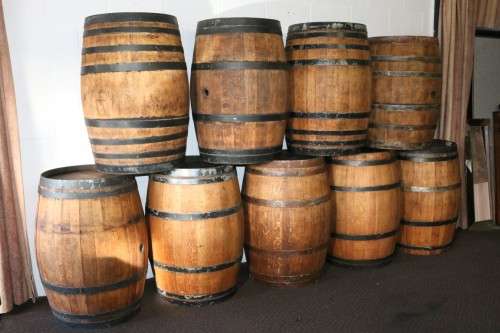 Original solid French Oak wine barrels with their original hoops in good condition!