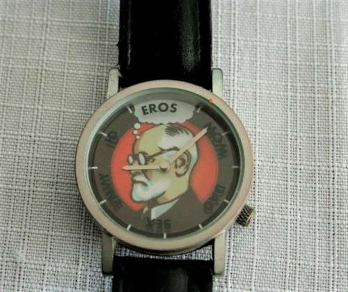 An amazing vintage Tempus-Fugit The Unemployed Philosophers Guild "Sigmund Freud" wrist watch