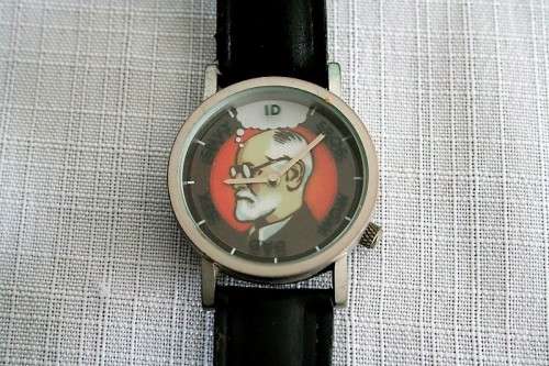 An amazing vintage Tempus-Fugit The Unemployed Philosophers Guild "Sigmund Freud" wrist watch