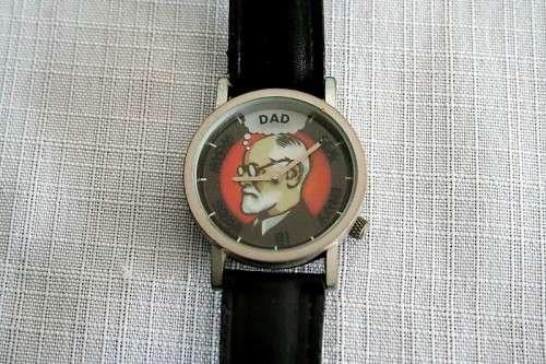 An amazing vintage Tempus-Fugit The Unemployed Philosophers Guild "Sigmund Freud" wrist watch