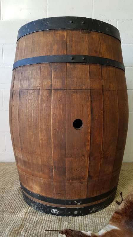 An amazing (larger) solid French Oak brandy barrel with its original hoops in good condition!