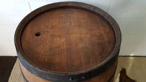 An amazing (larger) solid French Oak brandy barrel with its original hoops in good condition!