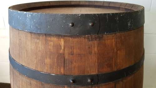 An amazing (larger) solid French Oak brandy barrel with its original hoops in good condition!