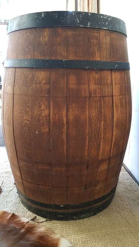An amazing (larger) solid French Oak brandy barrel with its original hoops in good condition!