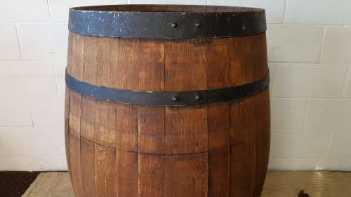 An amazing (larger) solid French Oak brandy barrel with its original hoops in good condition!
