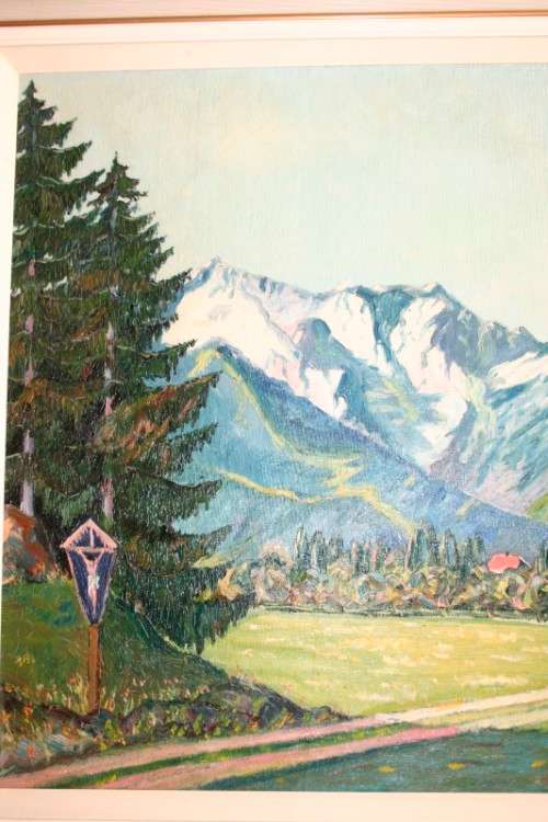 **RS17** A beautiful painted oil landscape painting of a village at the foothills of the Alps