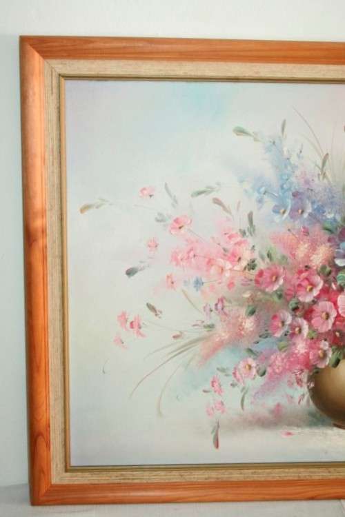 **RS17** A large signed & framed oil on board painting of a bowl of colourful Cosmos flowers